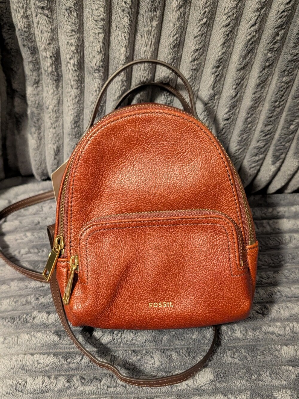 Fossil Pebbled Leather Mini Backpack in Cognac Orange